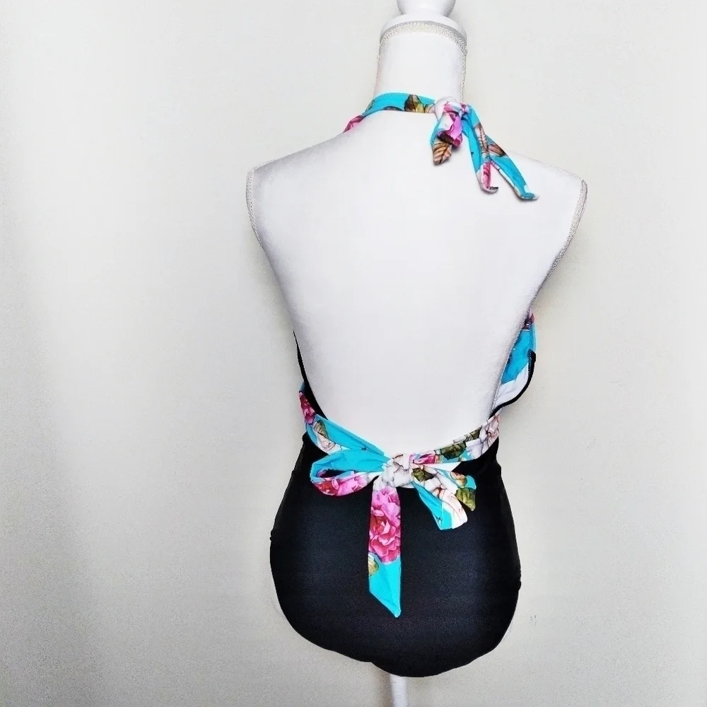 Cupshe Floral Color Block One Piece Swimsuit NWT